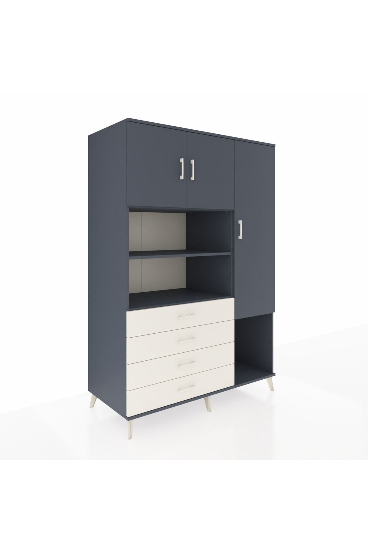 Kronos Dolap 8 Raflı 4 Çekmeceli 3 Kapaklı 132x59x195 Antrasit-Antrasit/Aytaşı