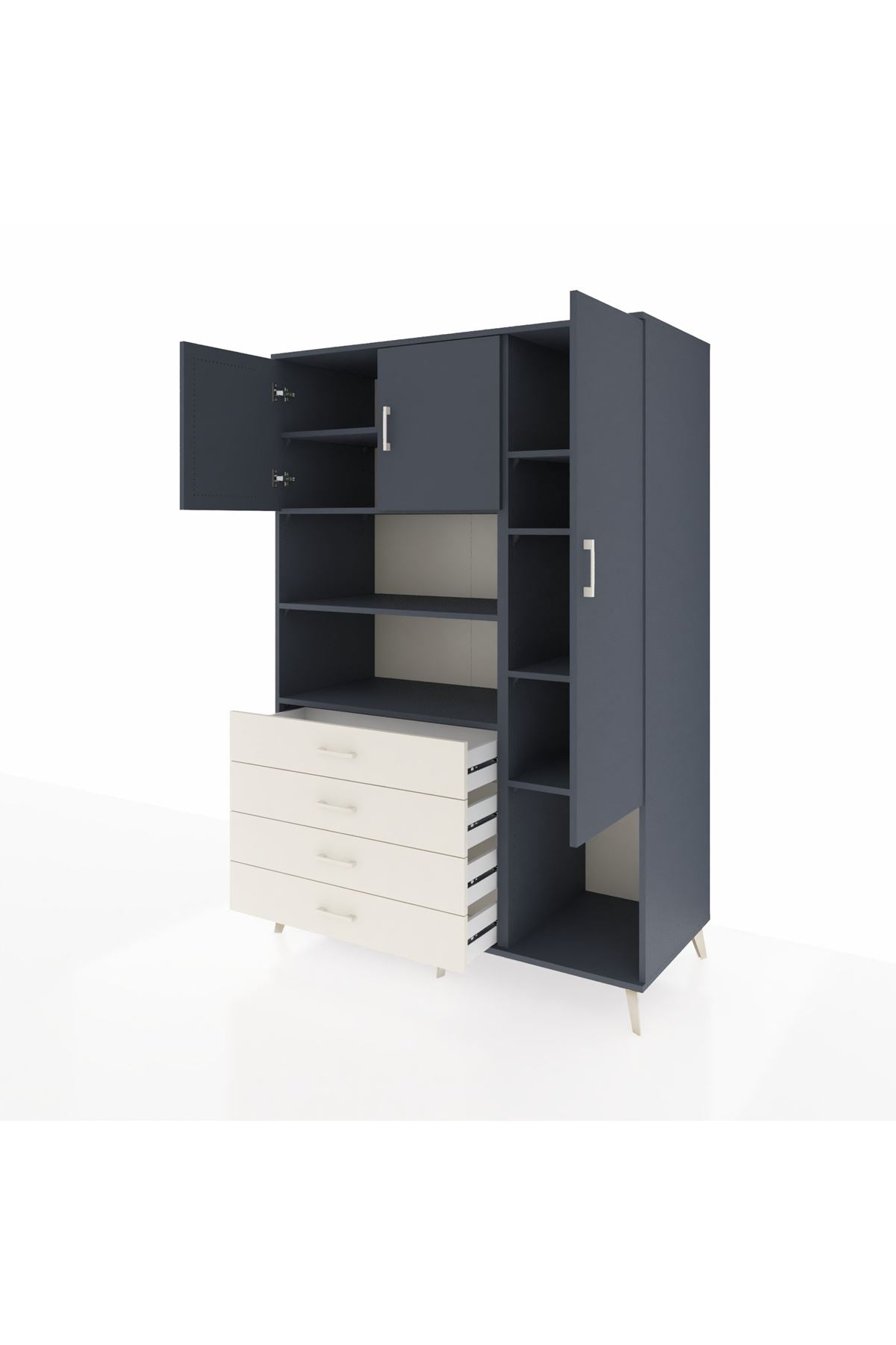 Kronos Dolap 8 Raflı 4 Çekmeceli 3 Kapaklı 132x59x195 Antrasit-Antrasit/Aytaşı