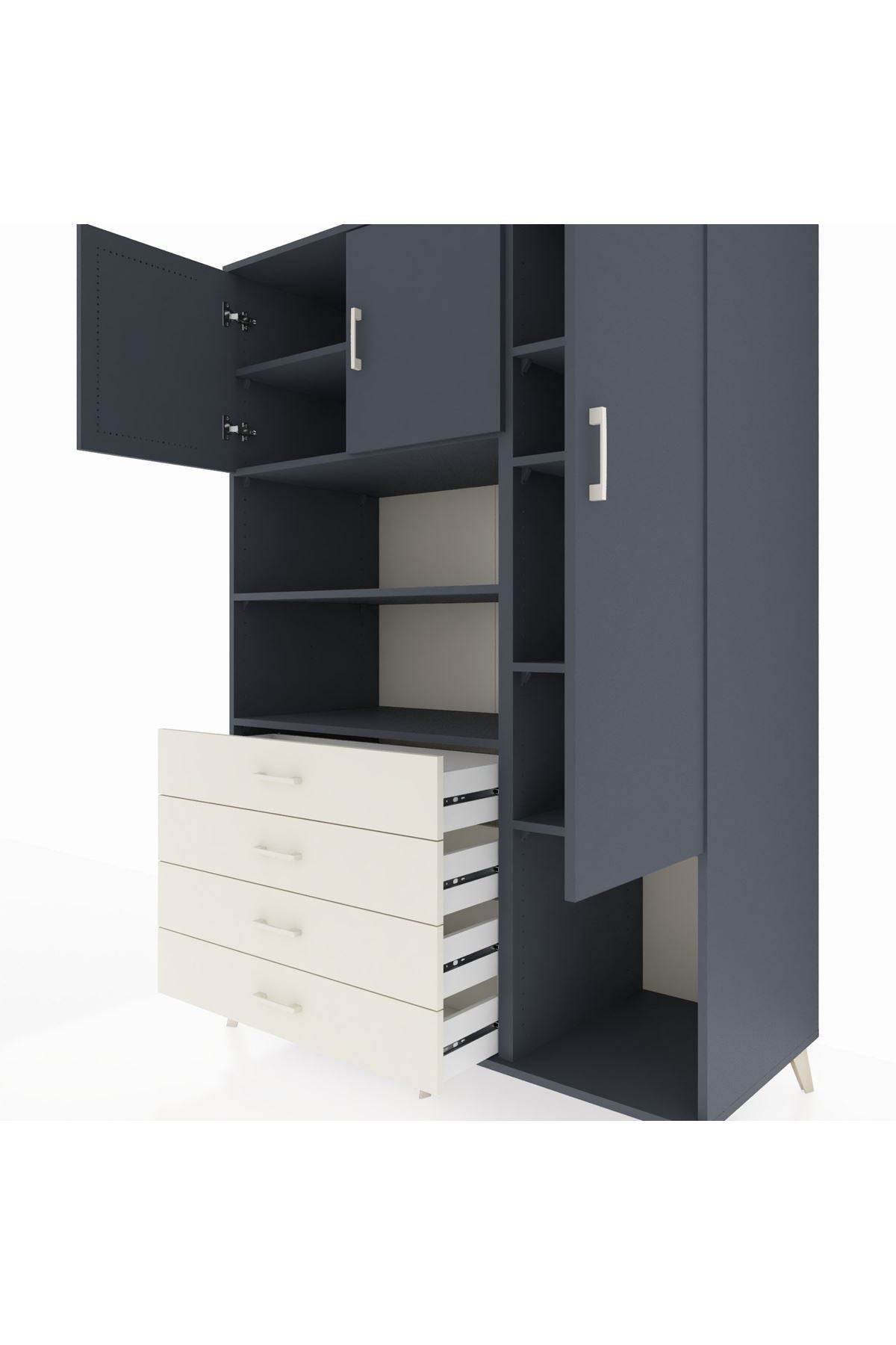 Kronos Dolap 8 Raflı 4 Çekmeceli 3 Kapaklı 132x59x195 Antrasit-Antrasit/Aytaşı