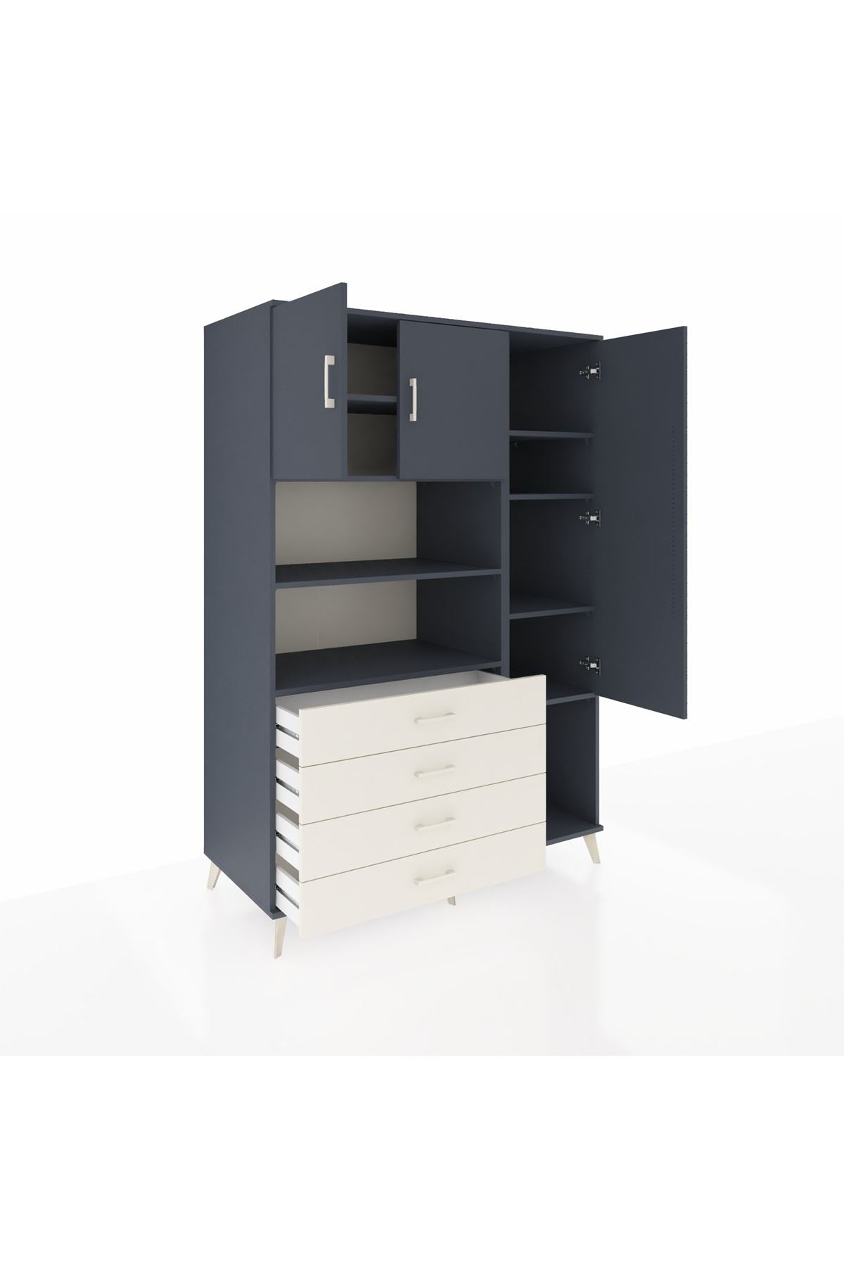 Kronos Dolap 8 Raflı 4 Çekmeceli 3 Kapaklı 132x59x195 Antrasit-Antrasit/Aytaşı