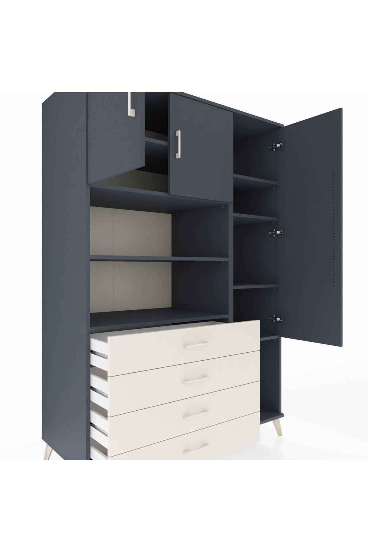 Kronos Dolap 8 Raflı 4 Çekmeceli 3 Kapaklı 132x59x195 Antrasit-Antrasit/Aytaşı