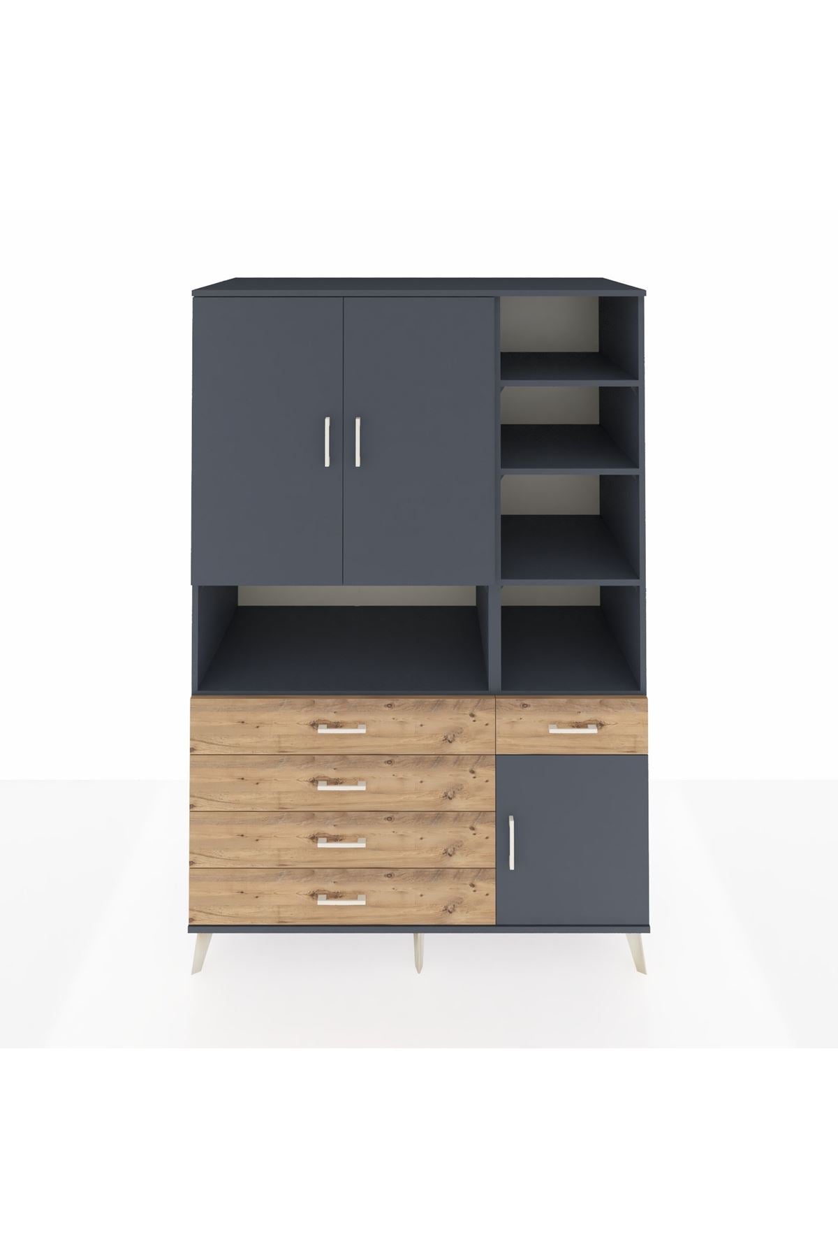 Kronos Dolap 8 Raflı 5 Çekmeceli 3 Kapaklı 132x59x195 Antrasit-Antrasit/Çam