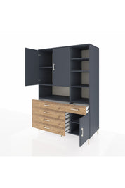 Kronos Dolap 8 Raflı 5 Çekmeceli 3 Kapaklı 132x59x195 Antrasit-Antrasit/Çam