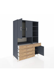 Kronos Dolap 8 Raflı 5 Çekmeceli 3 Kapaklı 132x59x195 Antrasit-Antrasit/Çam