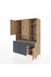 Kronos Dolap 8 Raflı 5 Çekmeceli 3 Kapaklı 132x59x195 Çam-Çam/Antrasit