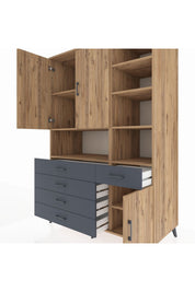 Kronos Dolap 8 Raflı 5 Çekmeceli 3 Kapaklı 132x59x195 Çam-Çam/Antrasit