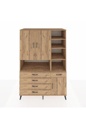 Kronos Dolap 8 Raflı 5 Çekmeceli 3 Kapaklı 132x59x195 Çam-Çam/Çam