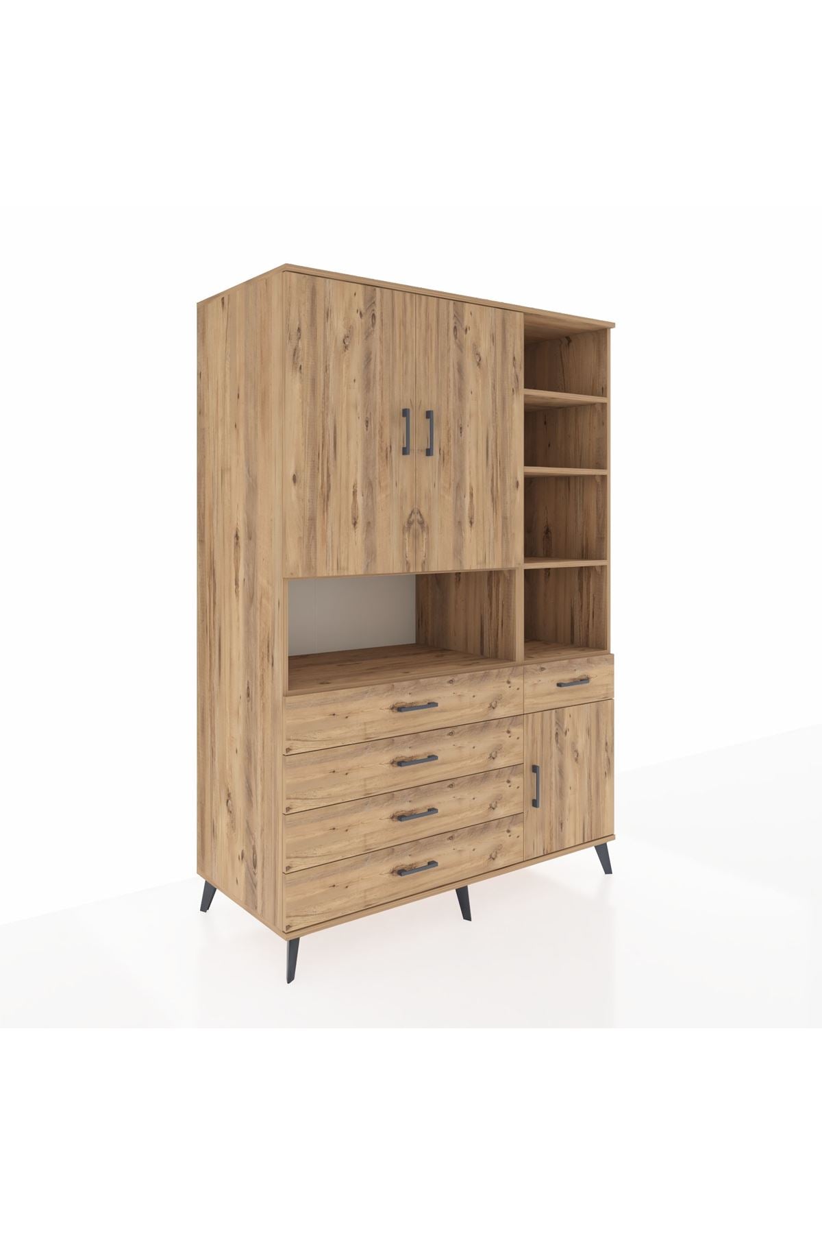 Kronos Dolap 8 Raflı 5 Çekmeceli 3 Kapaklı 132x59x195 Çam-Çam/Çam