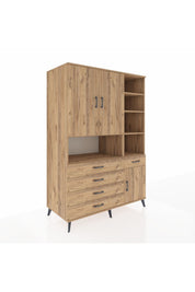 Kronos Dolap 8 Raflı 5 Çekmeceli 3 Kapaklı 132x59x195 Çam-Çam/Çam