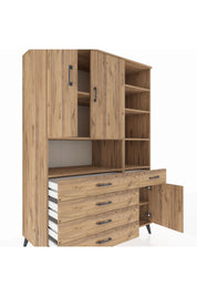 Kronos Dolap 8 Raflı 5 Çekmeceli 3 Kapaklı 132x59x195 Çam-Çam/Çam