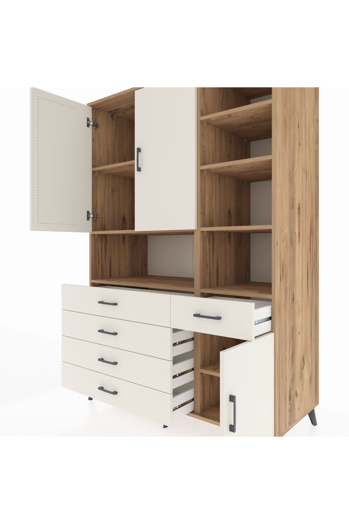 Kronos Dolap 8 Raflı 5 Çekmeceli 3 Kapaklı 132x59x195 Çam-Aytaşı/Aytaşı