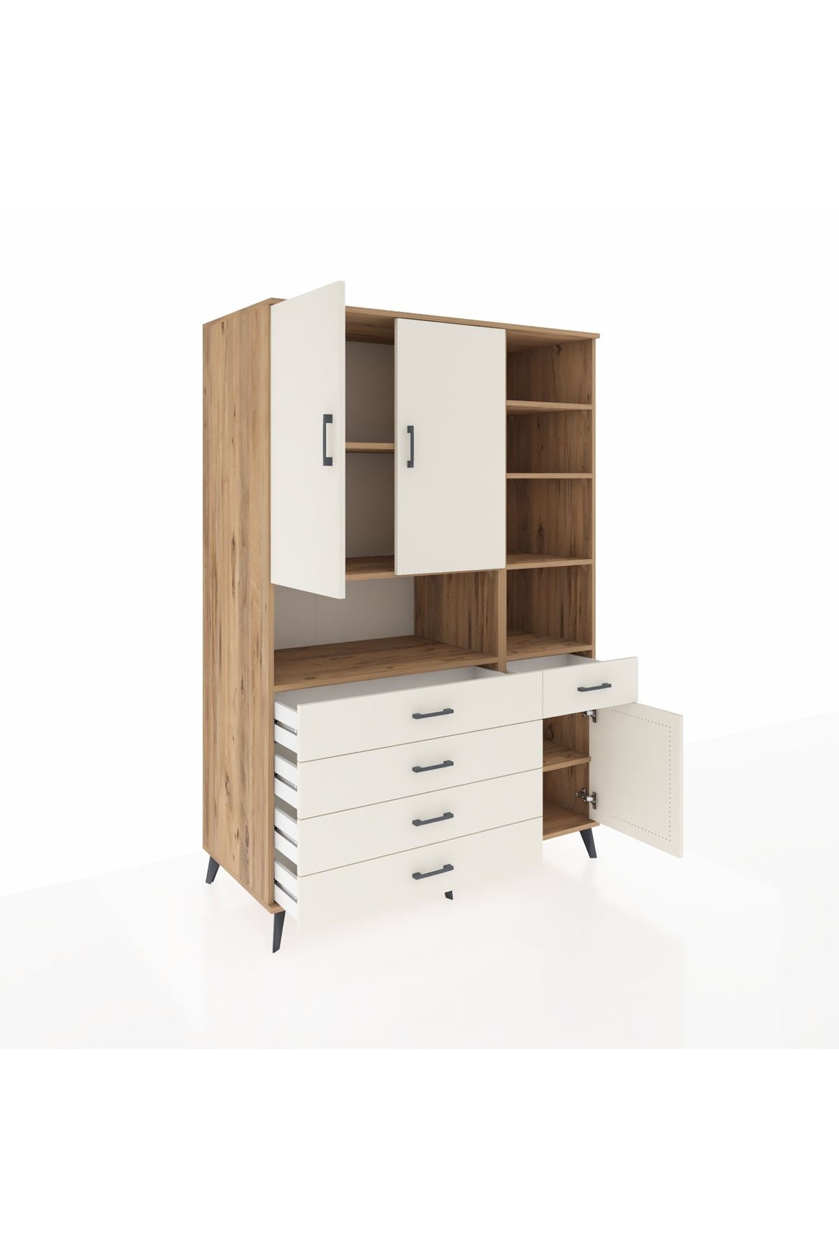 Kronos Dolap 8 Raflı 5 Çekmeceli 3 Kapaklı 132x59x195 Çam-Aytaşı/Aytaşı