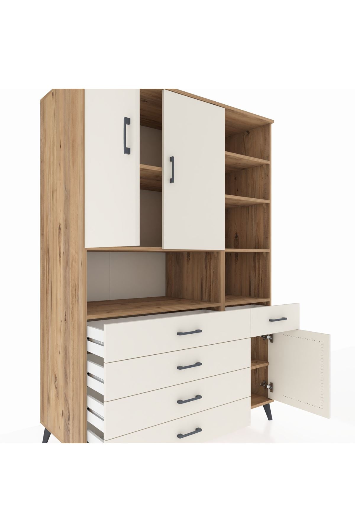 Kronos Dolap 8 Raflı 5 Çekmeceli 3 Kapaklı 132x59x195 Çam-Aytaşı/Aytaşı