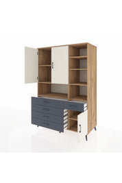 Kronos Dolap 8 Raflı 5 Çekmeceli 3 Kapaklı 132x59x195 Çam-Aytaşı/Antrasit