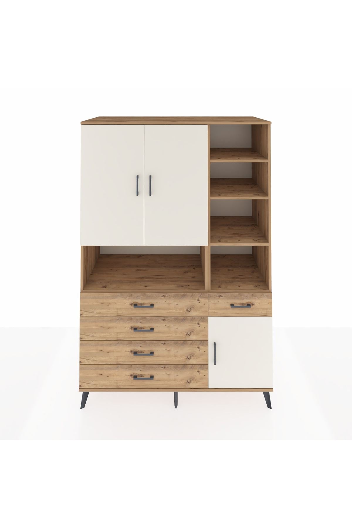 Kronos Dolap 8 Raflı 5 Çekmeceli 3 Kapaklı 132x59x195 Çam-Aytaşı/Çam