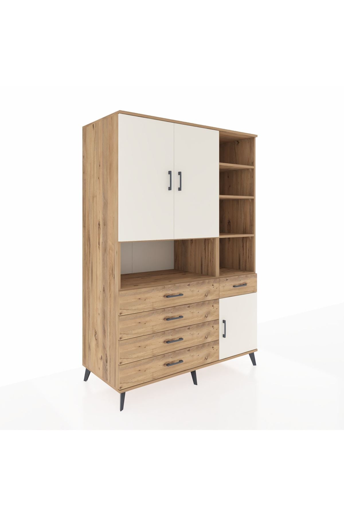 Kronos Dolap 8 Raflı 5 Çekmeceli 3 Kapaklı 132x59x195 Çam-Aytaşı/Çam