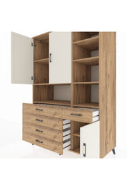 Kronos Dolap 8 Raflı 5 Çekmeceli 3 Kapaklı 132x59x195 Çam-Aytaşı/Çam