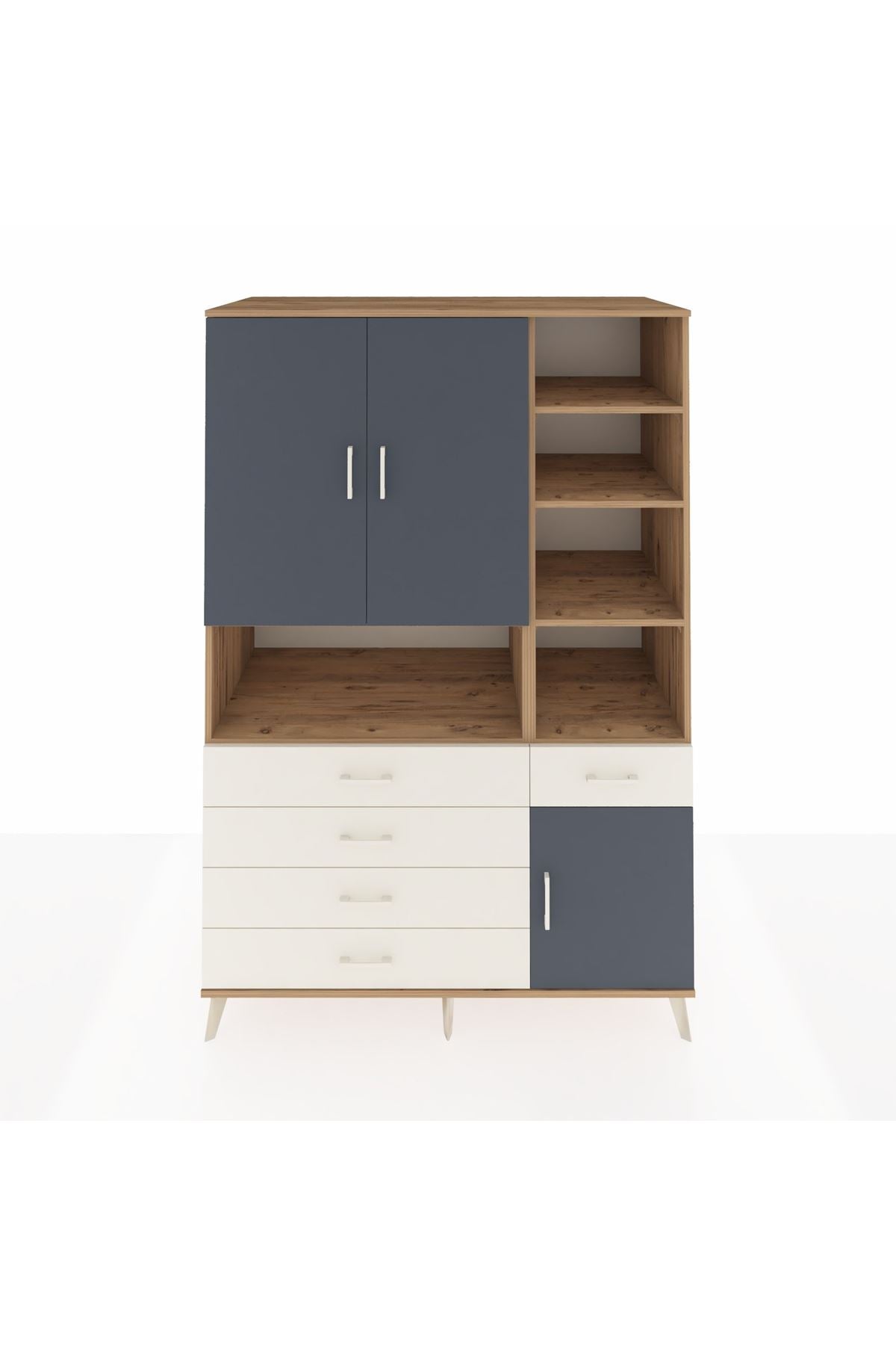 Kronos Dolap 8 Raflı 5 Çekmeceli 3 Kapaklı 132x59x195 Çam-Antrasit/Aytaşı