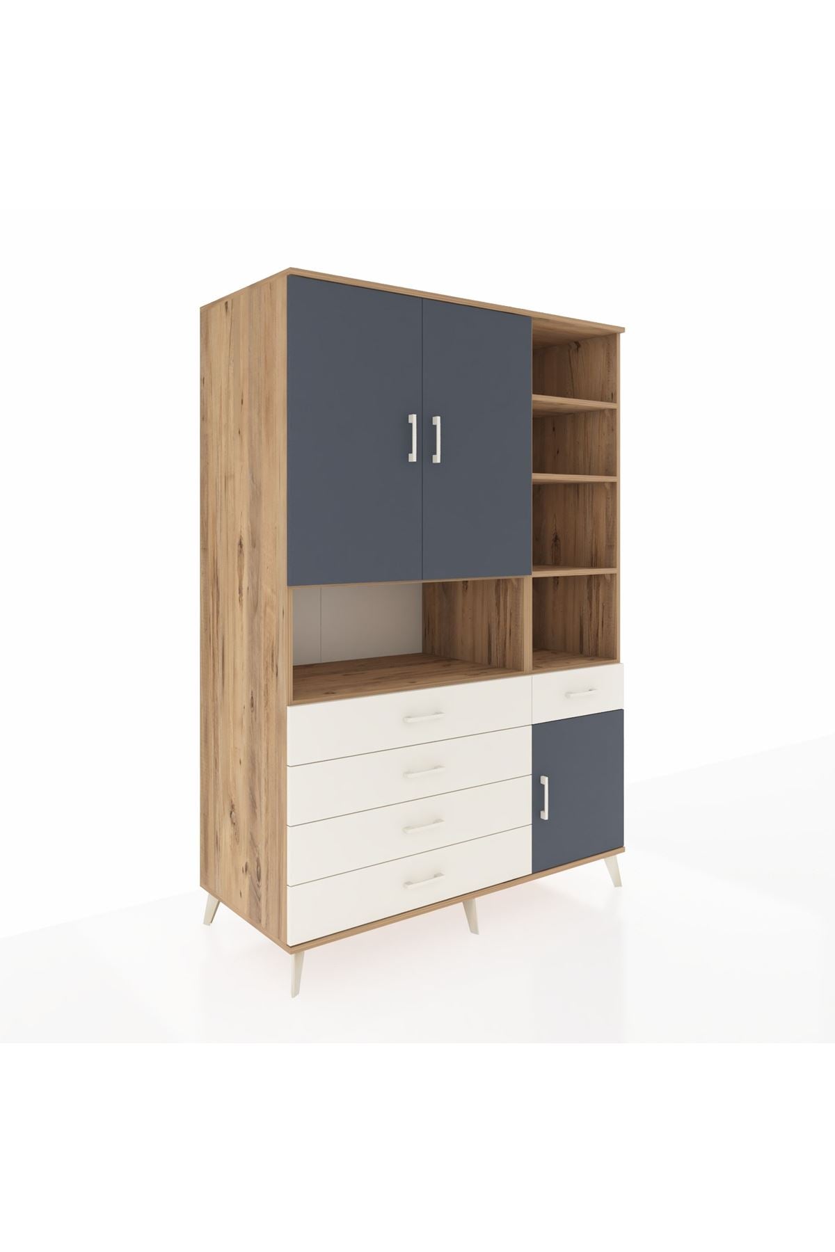 Kronos Dolap 8 Raflı 5 Çekmeceli 3 Kapaklı 132x59x195 Çam-Antrasit/Aytaşı