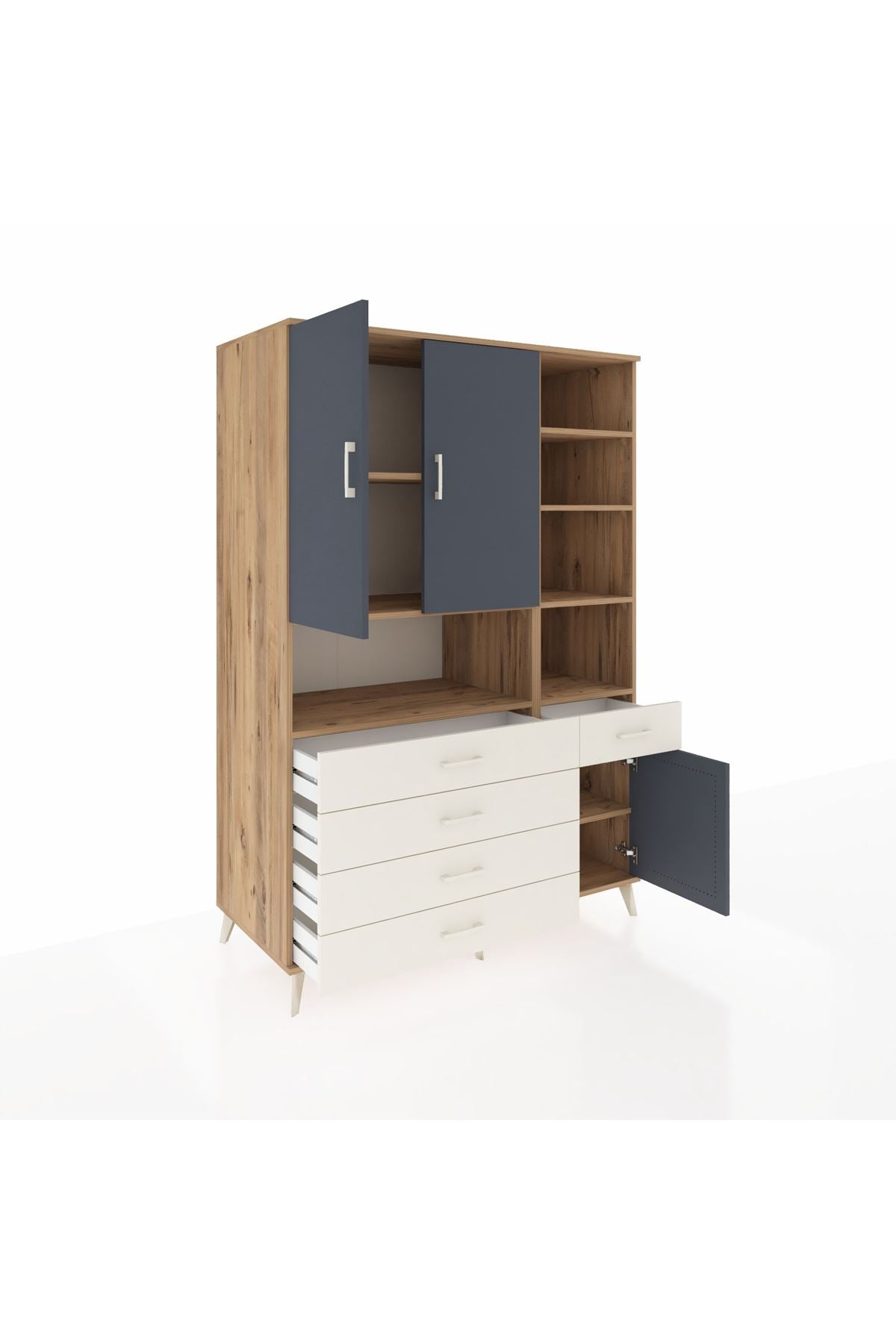 Kronos Dolap 8 Raflı 5 Çekmeceli 3 Kapaklı 132x59x195 Çam-Antrasit/Aytaşı