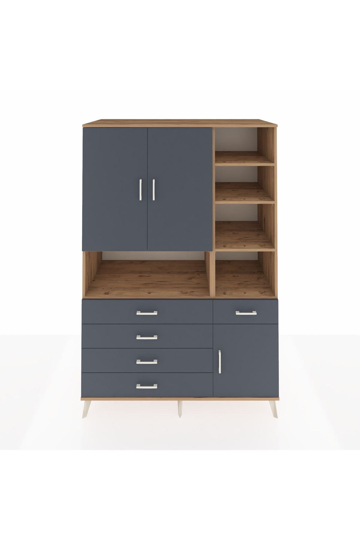 Kronos Dolap 8 Raflı 5 Çekmeceli 3 Kapaklı 132x59x195 Çam-Antrasit/Antrasit