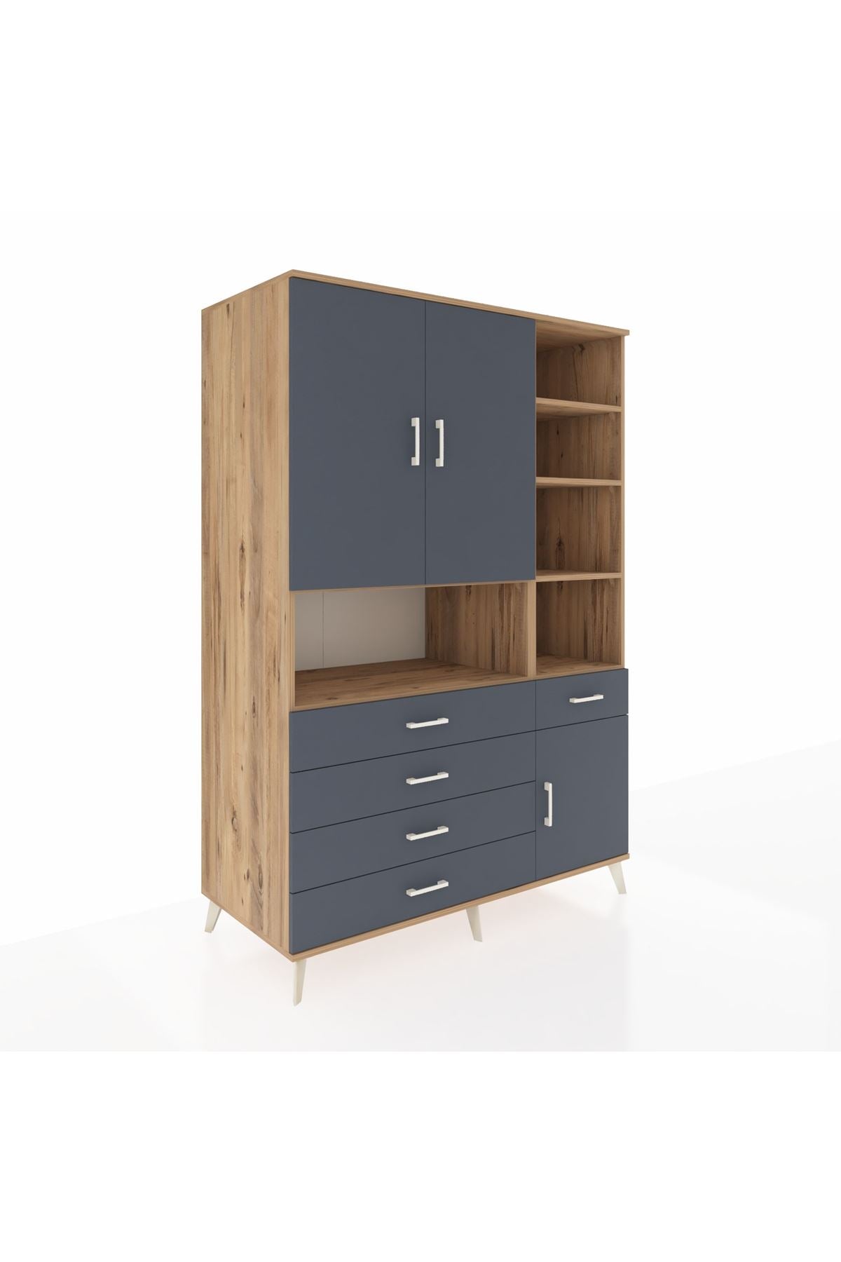 Kronos Dolap 8 Raflı 5 Çekmeceli 3 Kapaklı 132x59x195 Çam-Antrasit/Antrasit