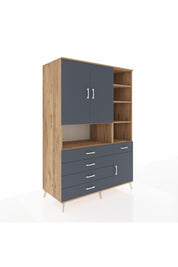 Kronos Dolap 8 Raflı 5 Çekmeceli 3 Kapaklı 132x59x195 Çam-Antrasit/Antrasit