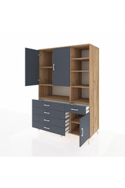 Kronos Dolap 8 Raflı 5 Çekmeceli 3 Kapaklı 132x59x195 Çam-Antrasit/Antrasit