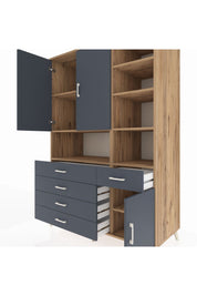 Kronos Dolap 8 Raflı 5 Çekmeceli 3 Kapaklı 132x59x195 Çam-Antrasit/Antrasit