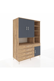 Kronos Dolap 8 Raflı 5 Çekmeceli 3 Kapaklı 132x59x195 Çam-Antrasit/Çam