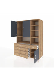 Kronos Dolap 8 Raflı 5 Çekmeceli 3 Kapaklı 132x59x195 Çam-Antrasit/Çam