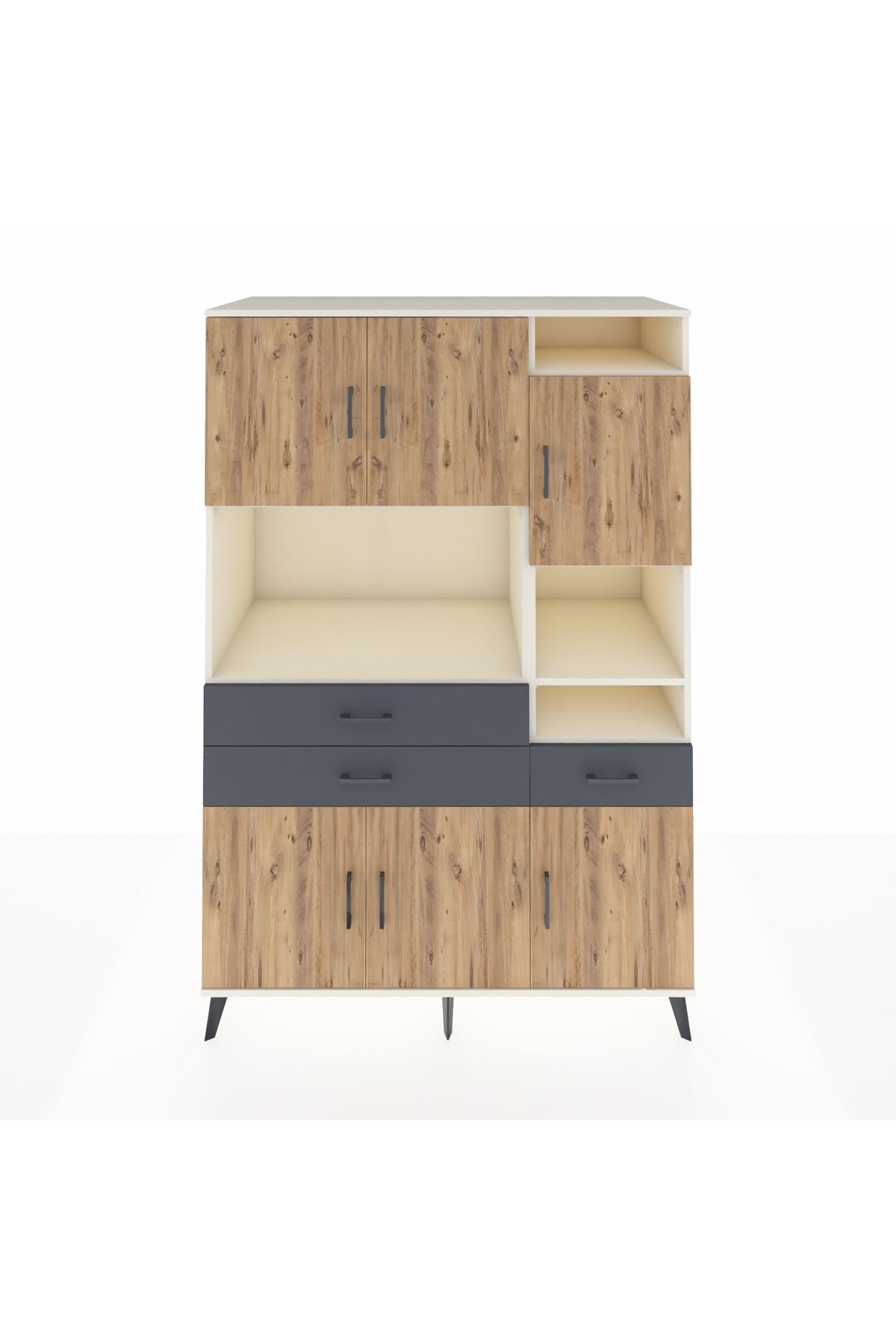 Kronos Dolap 10 Raflı 3 Çekmeceli 6 Kapaklı 132x59x195 Aytaşı-Çam/Antrasit