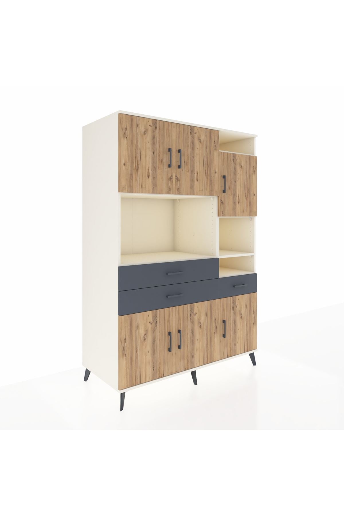 Kronos Dolap 10 Raflı 3 Çekmeceli 6 Kapaklı 132x59x195 Aytaşı-Çam/Antrasit