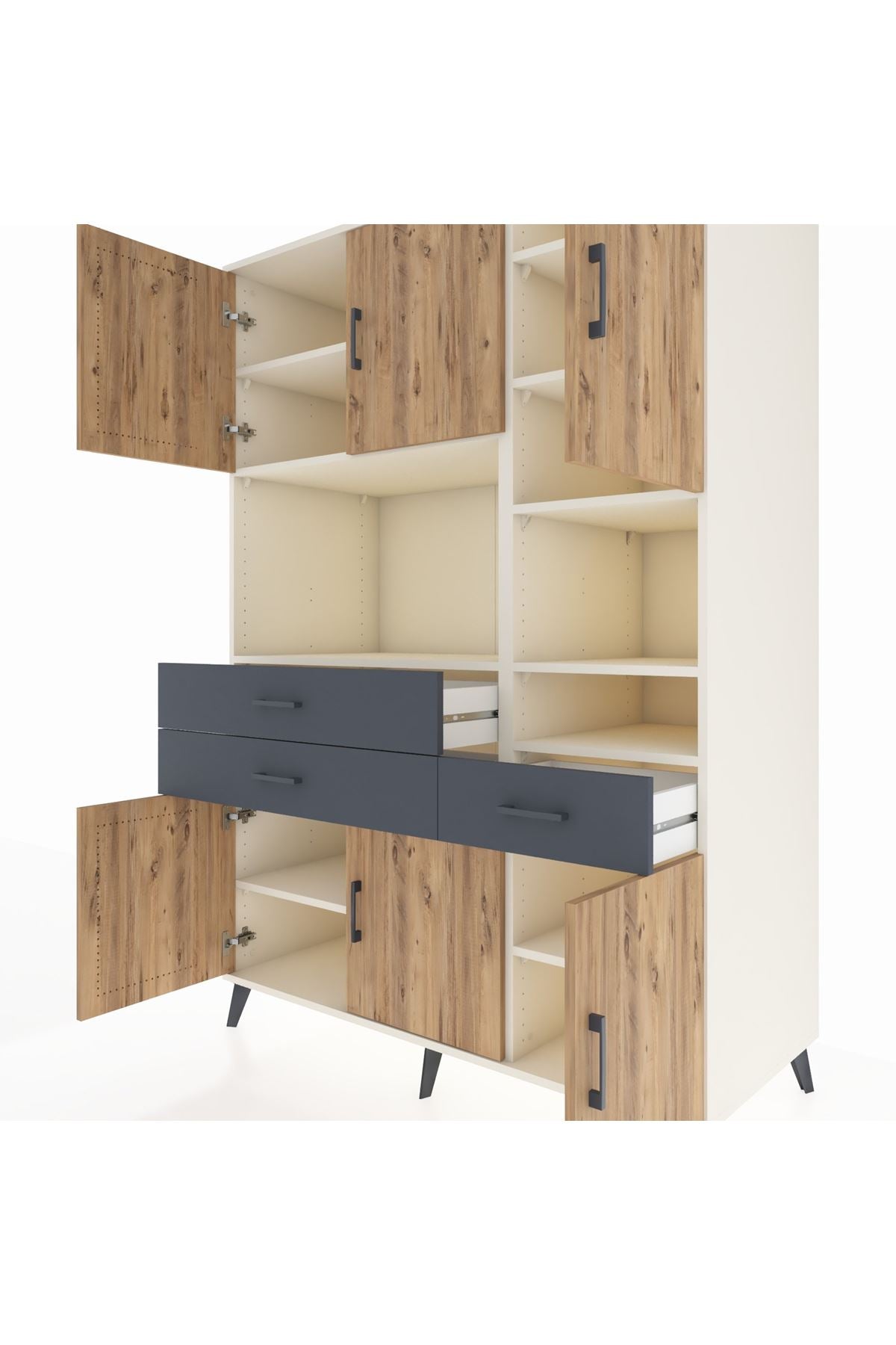 Kronos Dolap 10 Raflı 3 Çekmeceli 6 Kapaklı 132x59x195 Aytaşı-Çam/Antrasit