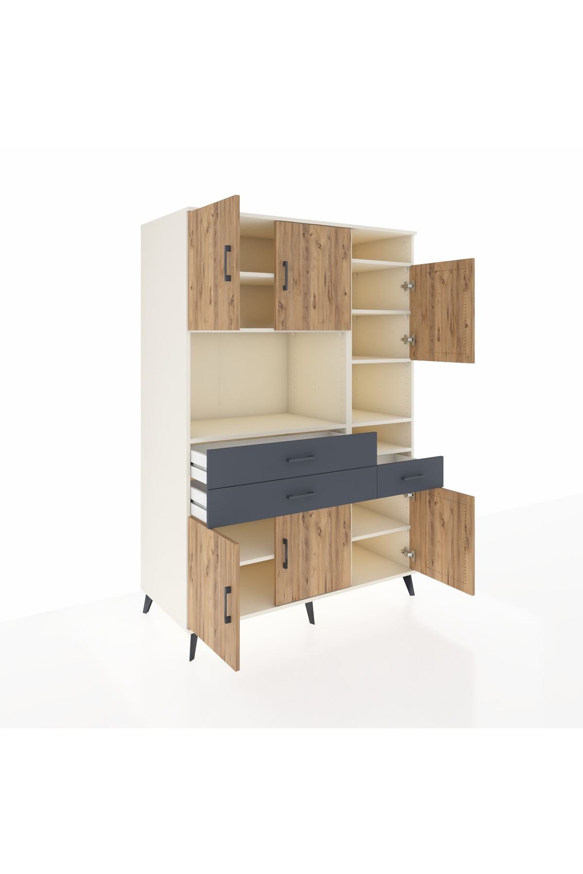 Kronos Dolap 10 Raflı 3 Çekmeceli 6 Kapaklı 132x59x195 Aytaşı-Çam/Antrasit