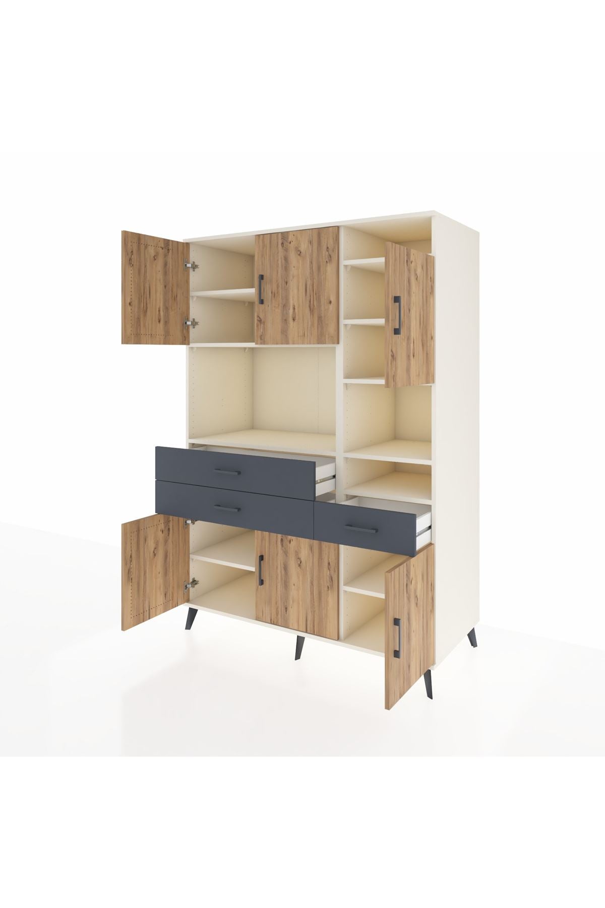 Kronos Dolap 10 Raflı 3 Çekmeceli 6 Kapaklı 132x59x195 Aytaşı-Çam/Antrasit