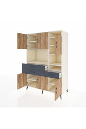 Kronos Dolap 10 Raflı 3 Çekmeceli 6 Kapaklı 132x59x195 Aytaşı-Çam/Antrasit