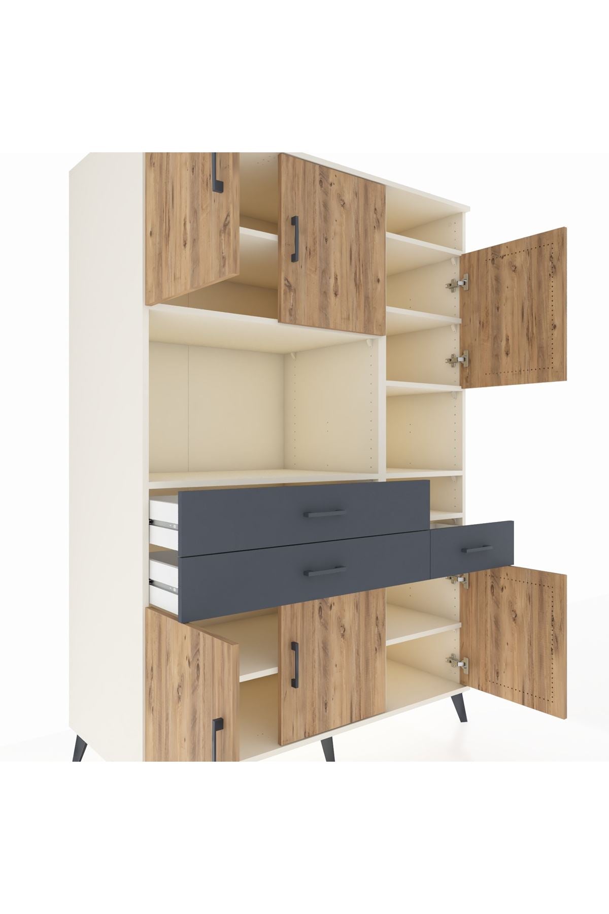 Kronos Dolap 10 Raflı 3 Çekmeceli 6 Kapaklı 132x59x195 Aytaşı-Çam/Antrasit