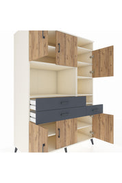 Kronos Dolap 10 Raflı 3 Çekmeceli 6 Kapaklı 132x59x195 Aytaşı-Çam/Antrasit