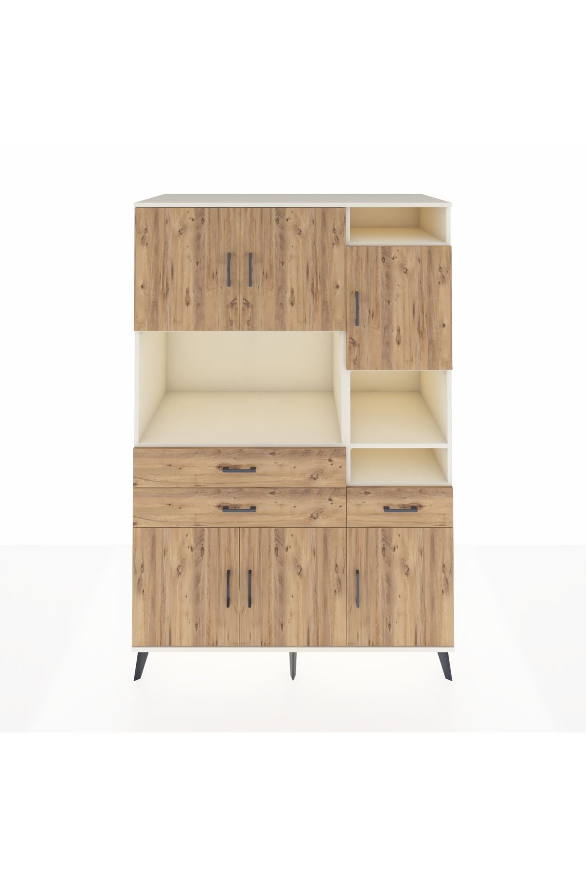 Kronos Dolap 10 Raflı 3 Çekmeceli 6 Kapaklı 132x59x195 Aytaşı-Çam/Çam