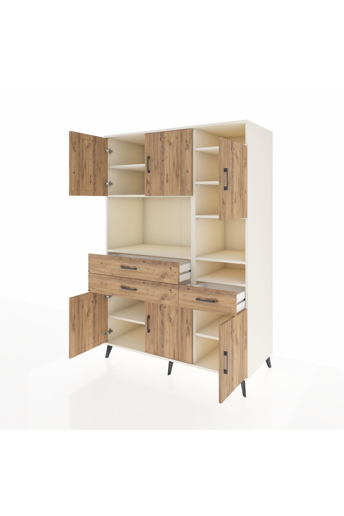 Kronos Dolap 10 Raflı 3 Çekmeceli 6 Kapaklı 132x59x195 Aytaşı-Çam/Çam