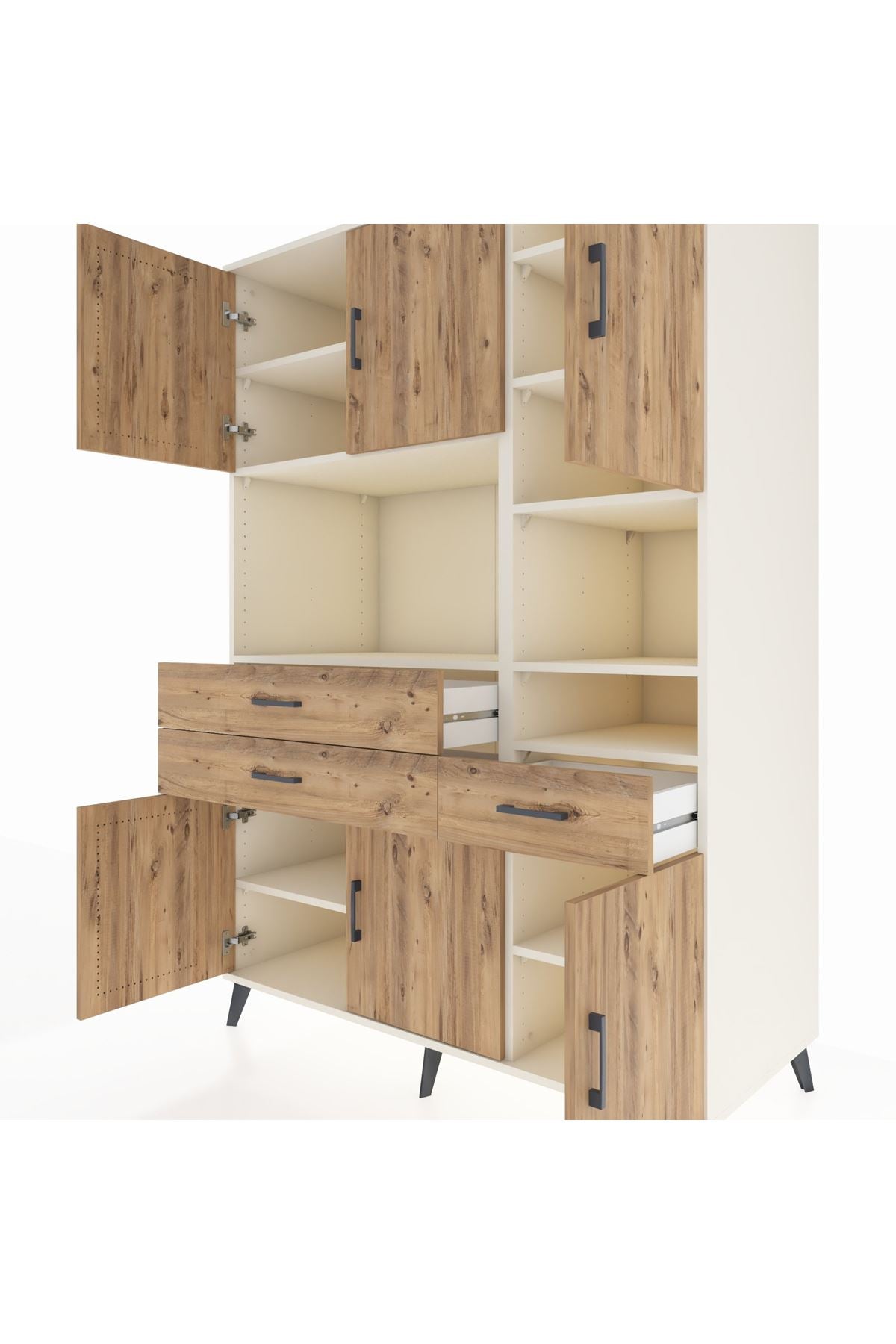 Kronos Dolap 10 Raflı 3 Çekmeceli 6 Kapaklı 132x59x195 Aytaşı-Çam/Çam