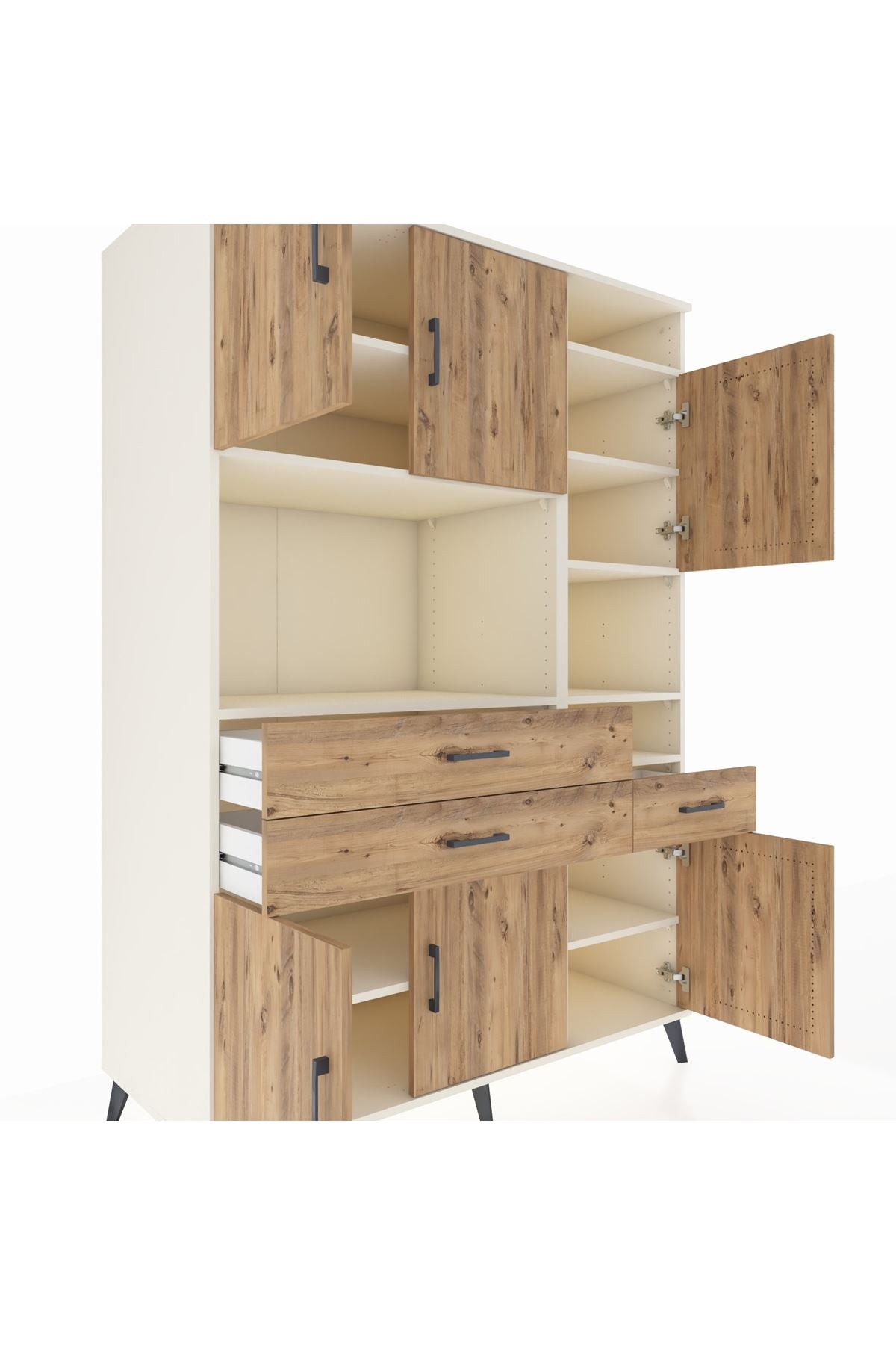 Kronos Dolap 10 Raflı 3 Çekmeceli 6 Kapaklı 132x59x195 Aytaşı-Çam/Çam