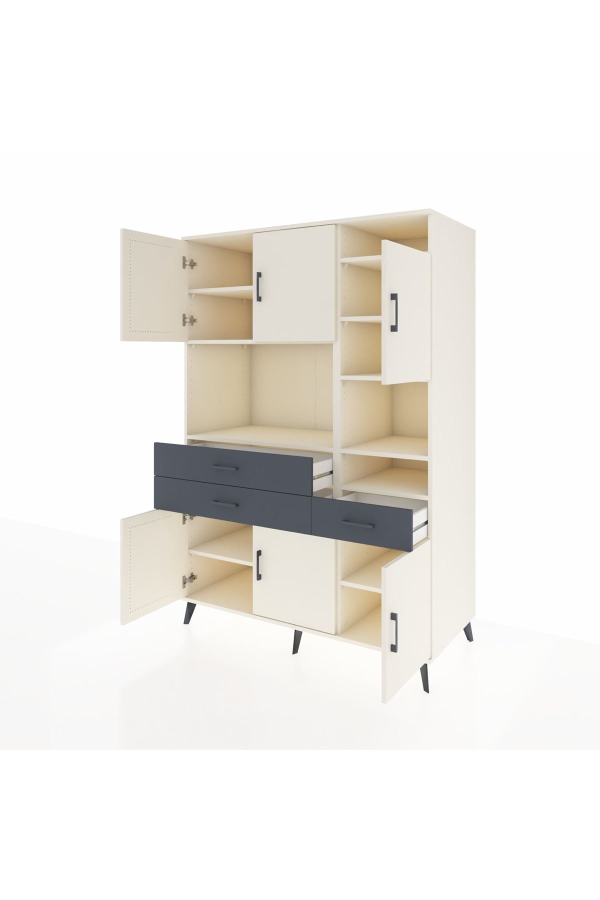 Kronos Dolap 10 Raflı 3 Çekmeceli 6 Kapaklı 132x59x195 Aytaşı-Aytaşı/Antrasit