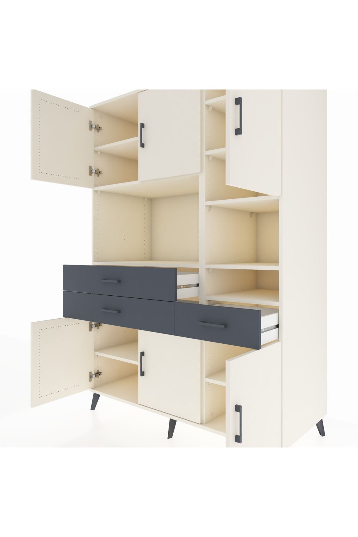 Kronos Dolap 10 Raflı 3 Çekmeceli 6 Kapaklı 132x59x195 Aytaşı-Aytaşı/Antrasit