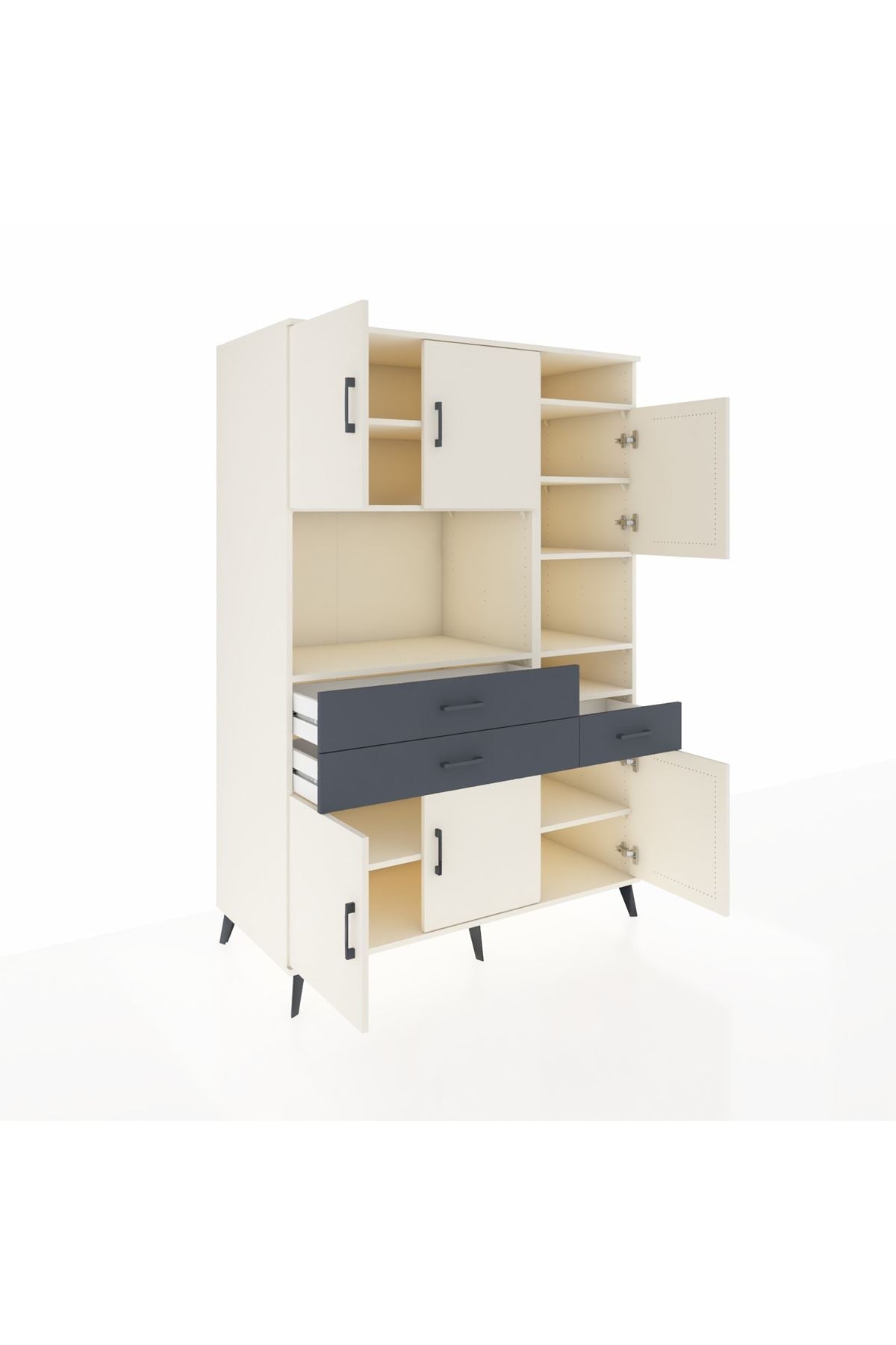 Kronos Dolap 10 Raflı 3 Çekmeceli 6 Kapaklı 132x59x195 Aytaşı-Aytaşı/Antrasit