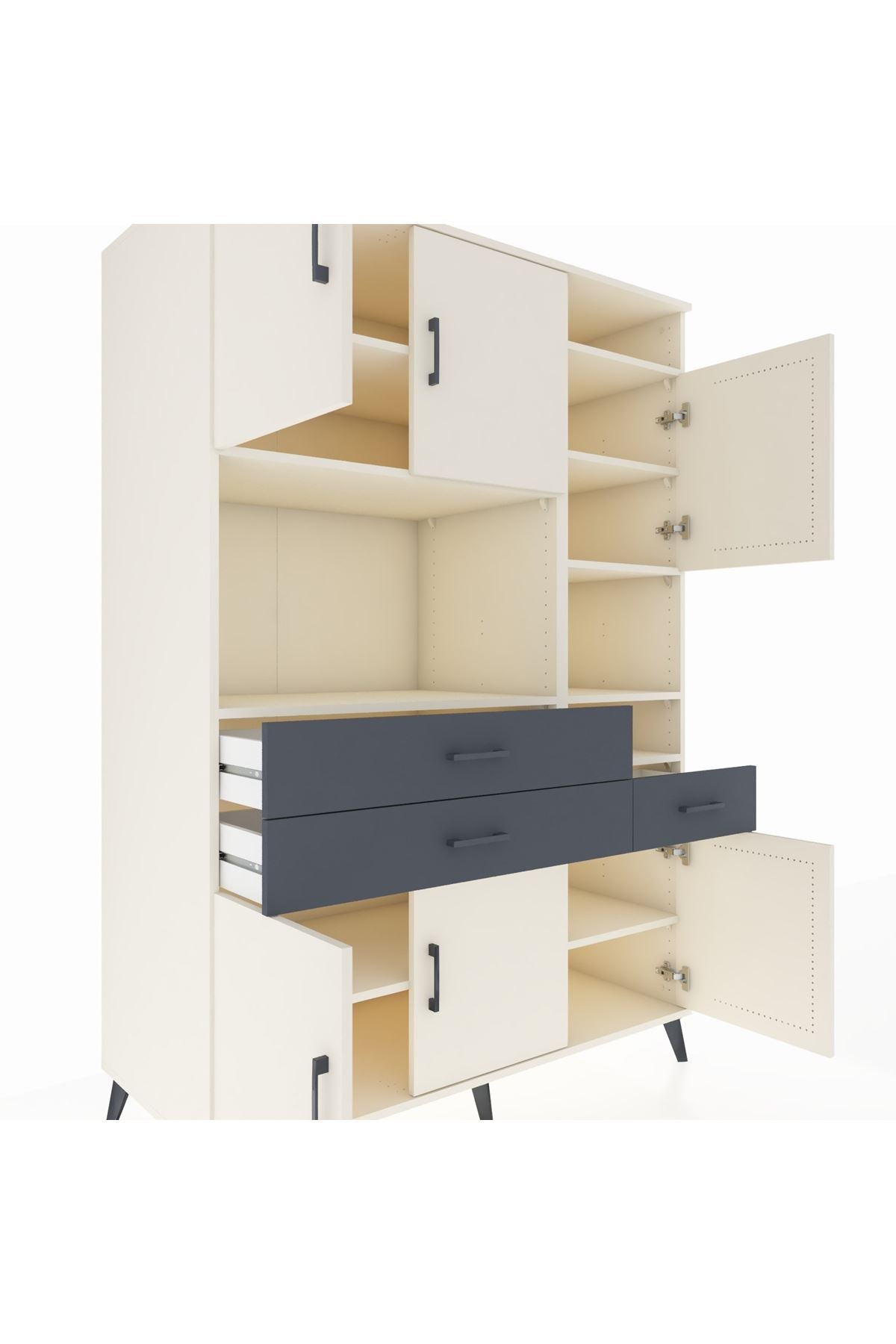 Kronos Dolap 10 Raflı 3 Çekmeceli 6 Kapaklı 132x59x195 Aytaşı-Aytaşı/Antrasit