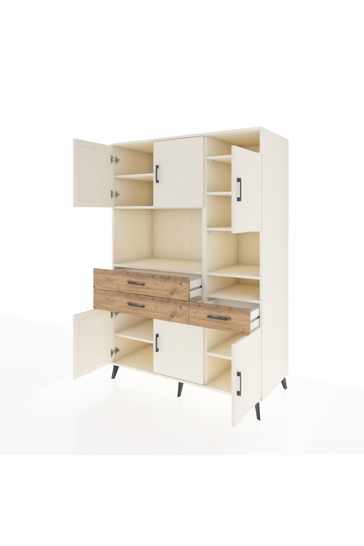 Kronos Dolap 10 Raflı 3 Çekmeceli 6 Kapaklı 132x59x195 Aytaşı-Aytaşı/Çam