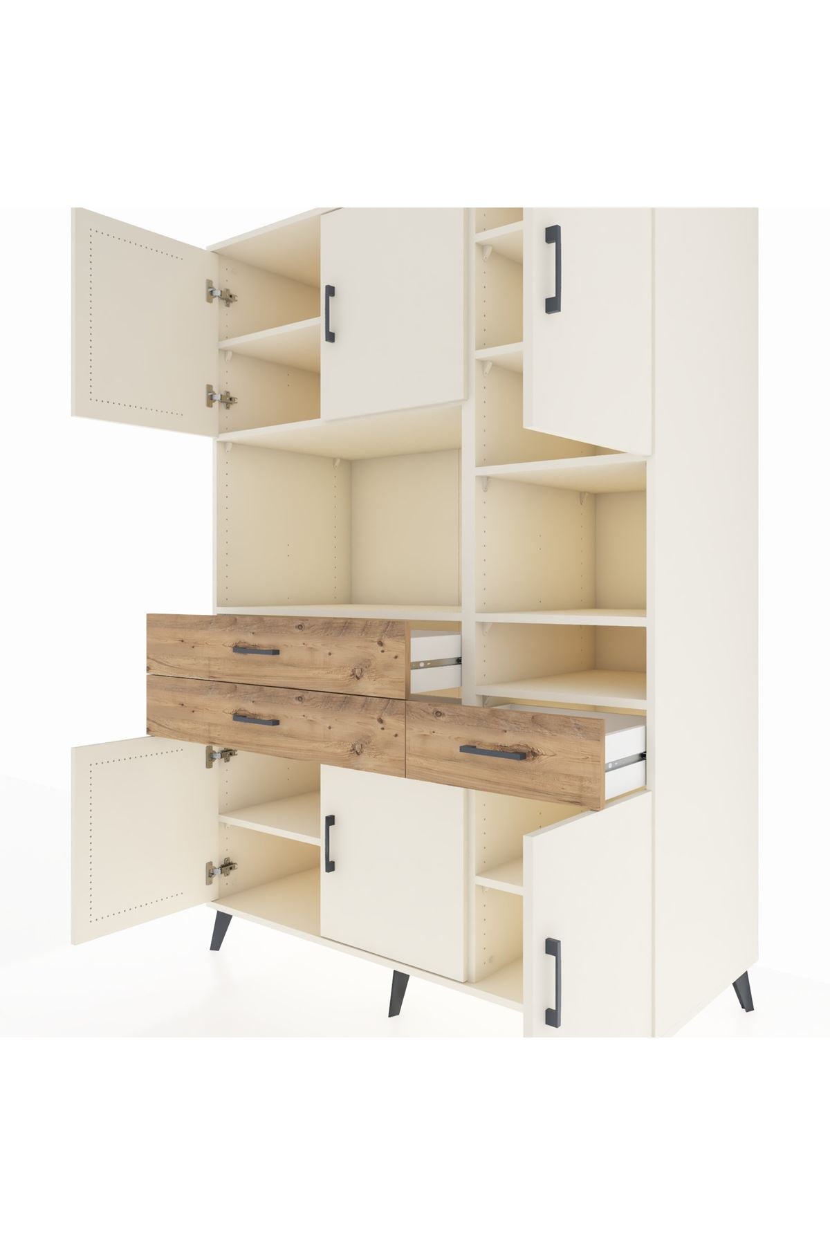 Kronos Dolap 10 Raflı 3 Çekmeceli 6 Kapaklı 132x59x195 Aytaşı-Aytaşı/Çam