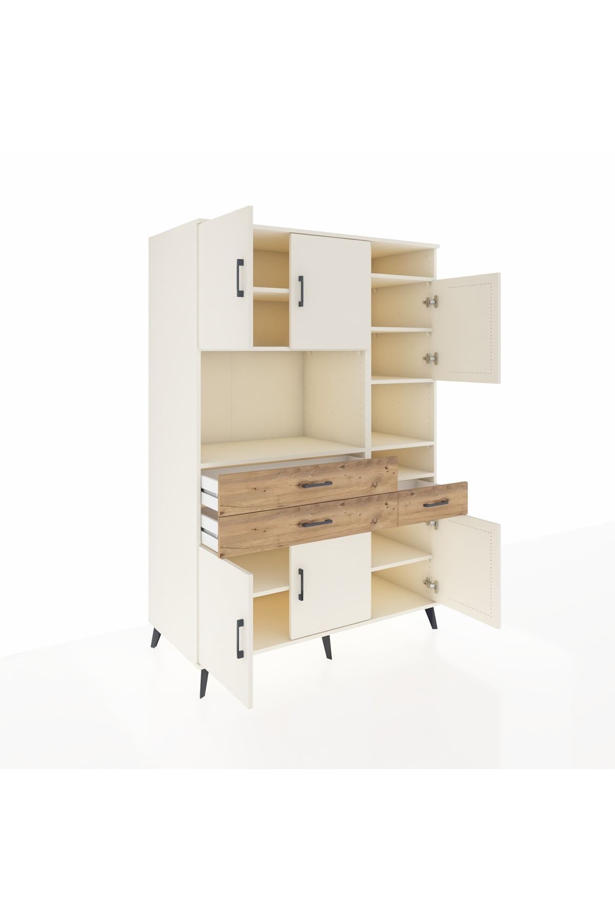 Kronos Dolap 10 Raflı 3 Çekmeceli 6 Kapaklı 132x59x195 Aytaşı-Aytaşı/Çam